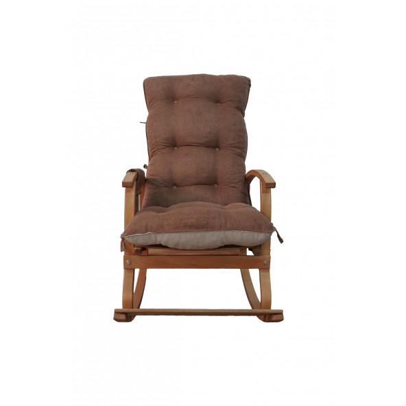 Mobildeco Padişah Erciyes Ahşap Çift Minderli Cepli Sallanan Sandalye Kahve/Krem - 5