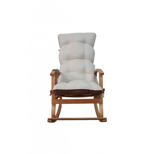 Mobildeco Padişah Erciyes Ahşap Çift Minderli Cepli Sallanan Sandalye Kahve/Krem - 6