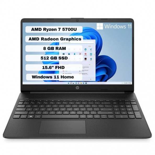 HP 15S-EQ2016NT AMD Ryzen 7 5700U 8GB 512GB SSD Windows 11 Home 15.6" FHD Taşınabilir Bilgisayar 793J8EA