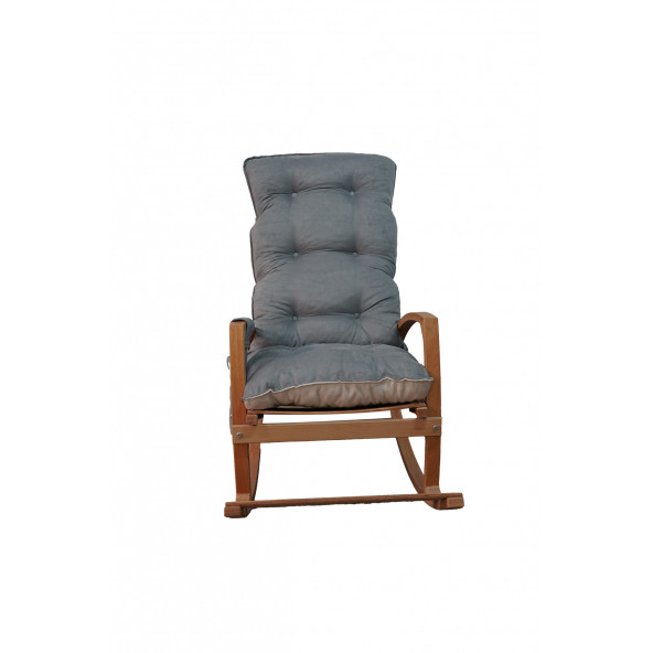 Mobildeco Vezir Erciyes Ahşap Çift Minderli Cepli Sallanan Sandalye Gri/Krem - 2