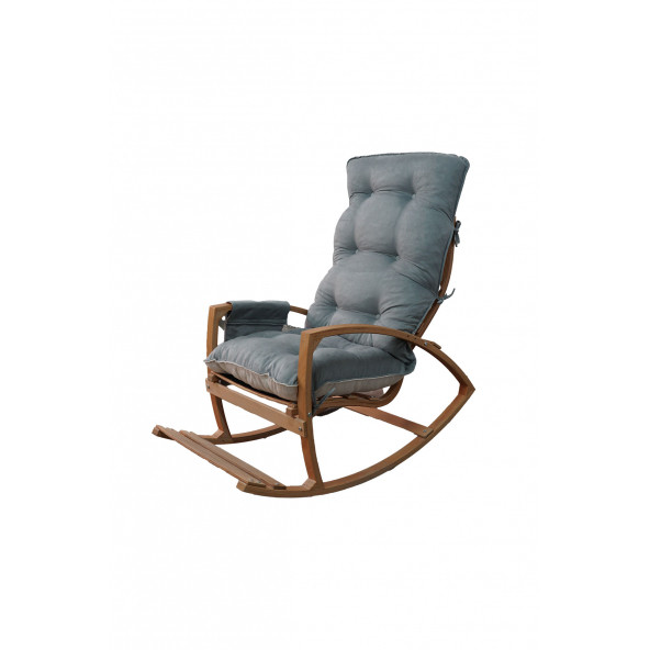 Mobildeco Vezir Erciyes Ahşap Çift Minderli Cepli Sallanan Sandalye Gri/Krem - 3