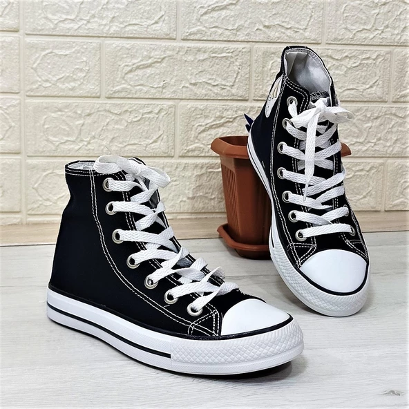 Fiyra 555 Siyah-Beyaz Uzun Unisex Sneaker Keten Spor Ayakkabı - 11
