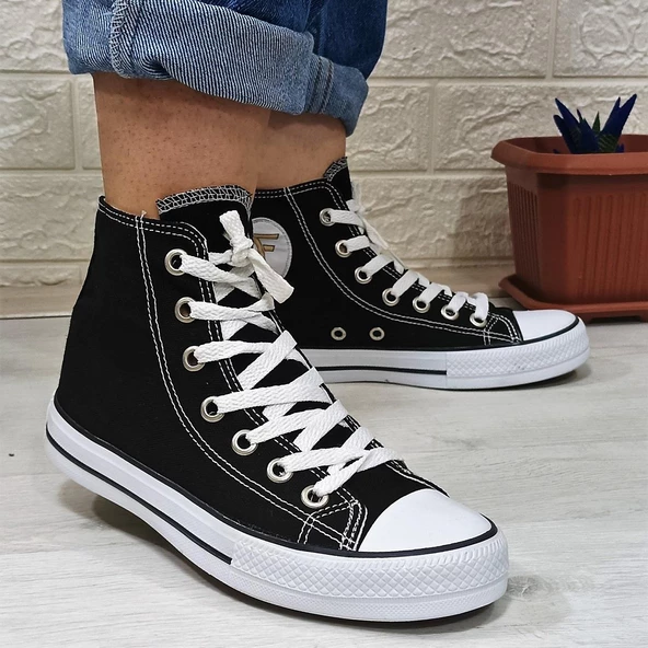 Fiyra 555 Siyah-Beyaz Uzun Unisex Sneaker Keten Spor Ayakkabı - 4