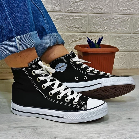 Fiyra 555 Siyah-Beyaz Uzun Unisex Sneaker Keten Spor Ayakkabı - 2