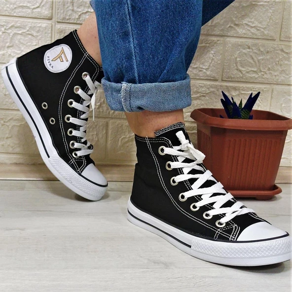 Fiyra 555 Siyah-Beyaz Uzun Unisex Sneaker Keten Spor Ayakkabı - 5