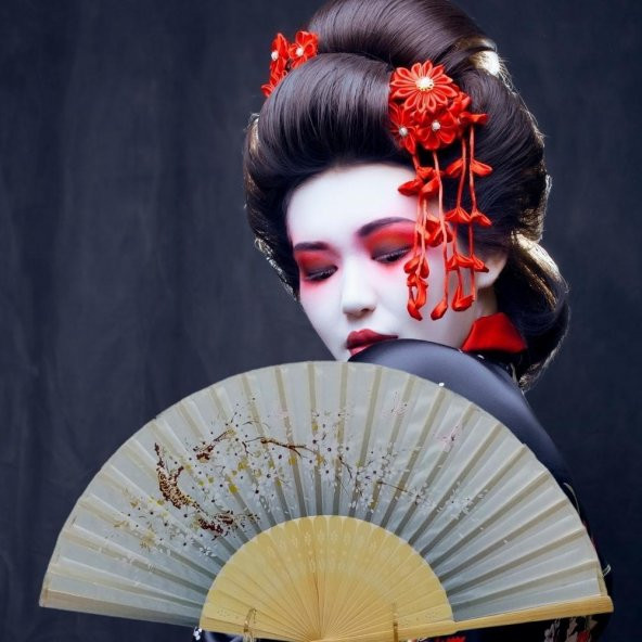 Japon Bambu Kumaş Yelpaze Çanta Boy Stant Hediyeli No.132 - 2