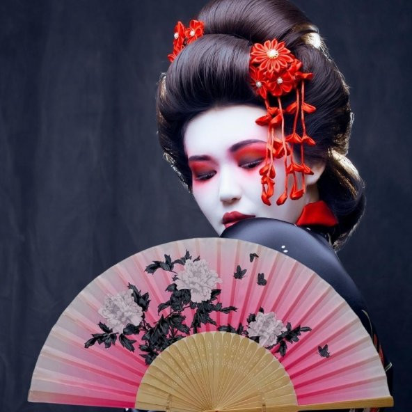 Japon Bambu Kumaş Yelpaze Çanta Boy Stant Hediyeli No.134 - 2