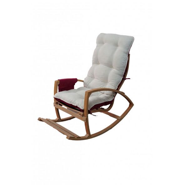 Mobildeco Vezir Erciyes Ahşap Çift Minderli Cepli Sallanan Sandalye Bordo/Krem - 4