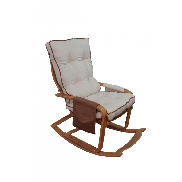 Mobildeco Şehzade Ahşap Sallanan Sandalye Ve Dinlenme Koltuğu Çift Renk (Kahve/Krem) doğal - 2