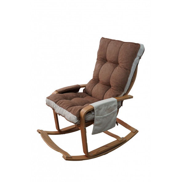 Mobildeco Şehzade Ahşap Sallanan Sandalye Ve Dinlenme Koltuğu Çift Renk (Kahve/Krem) doğal - 3