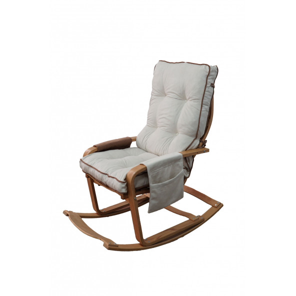 Mobildeco Şehzade Ahşap Sallanan Sandalye Ve Dinlenme Koltuğu Çift Renk (Kahve/Krem) doğal - 4