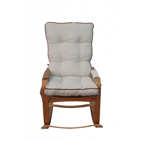 Mobildeco Şehzade Ahşap Sallanan Sandalye Ve Dinlenme Koltuğu Çift Renk (Kahve/Krem) doğal - 6