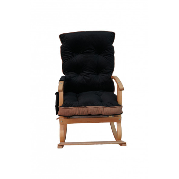 Mobildeco Padişah Lüx Ahşap Çift Minderli Cepli Sallanan Sandalye Siyah/Siyah Babyface - 2