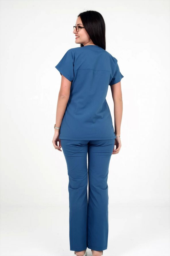 Deniz İş Kadın Linda Yarasakol Petrol Mavisi Renk Scrubs Takım - 4