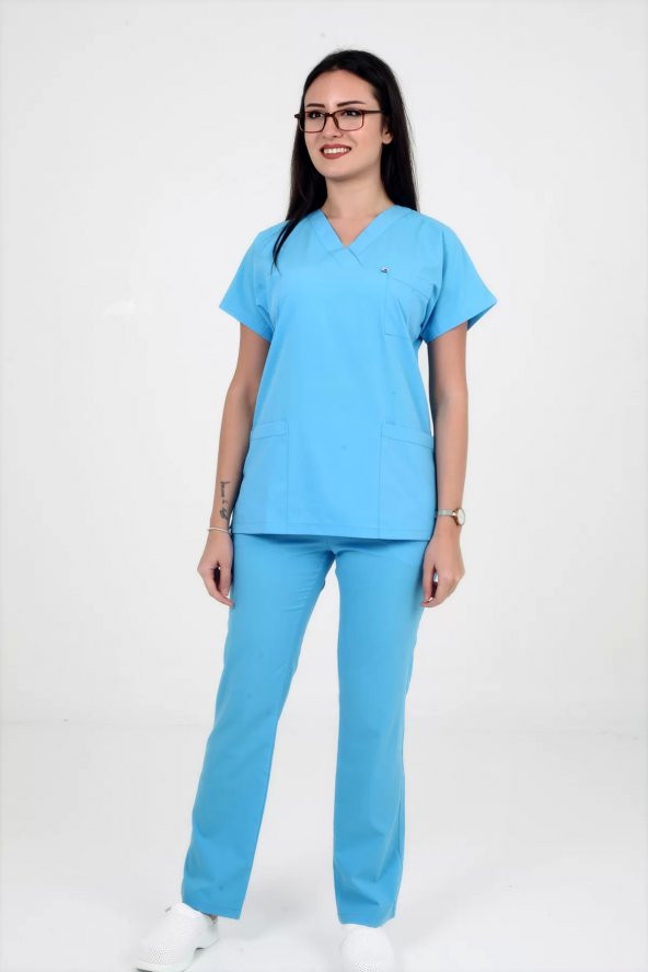 Deniz İş Kadın Linda Yarasakol Turkuaz Renk Scrubs Takım - 5