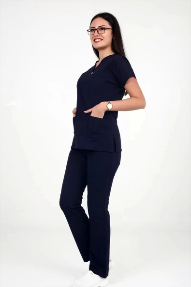 Deniz İş Kadın Terycotton Yarasakol Lacivert Renk Scrubs Takım - 3