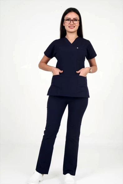 Deniz İş Kadın Terycotton Yarasakol Lacivert Renk Scrubs Takım - 2