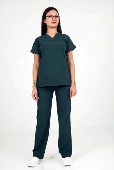 Deniz İş Kadın Terycotton Yarasakol Acı Yeşil Renk Scrubs Takım - 4