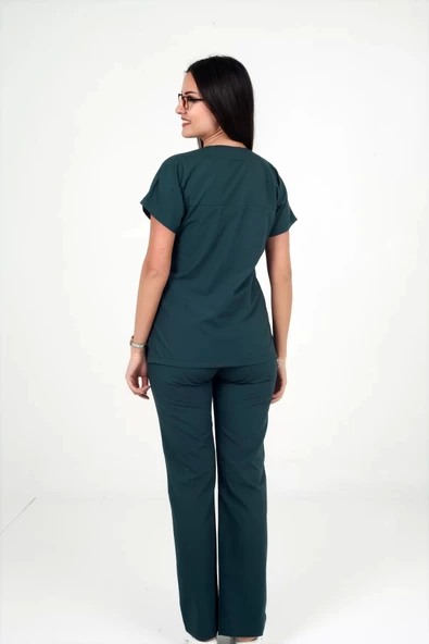 Deniz İş Kadın Terycotton Yarasakol Acı Yeşil Renk Scrubs Takım - 5