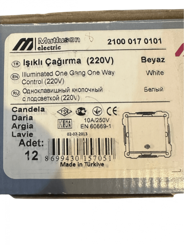 Mutlusan Işıklı Zil Düğmesi Sıva Altı Beyaz 21000170101 (Çerçevesiz) - 3