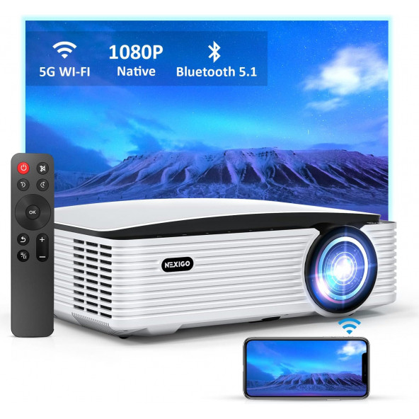 NexiGo 1080P Dış Mekan Film Projektörü - WiFi and Bluetooth 5.1