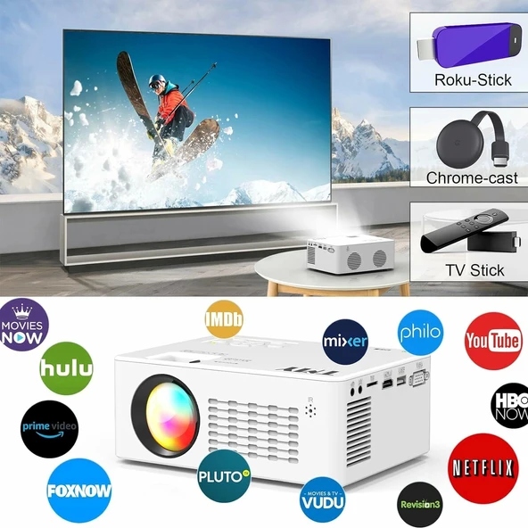 TMY Projektör 5G WiFi ve Bluetooth 5.1 - 9500 Lümen HD, 1080P Destekli - 3
