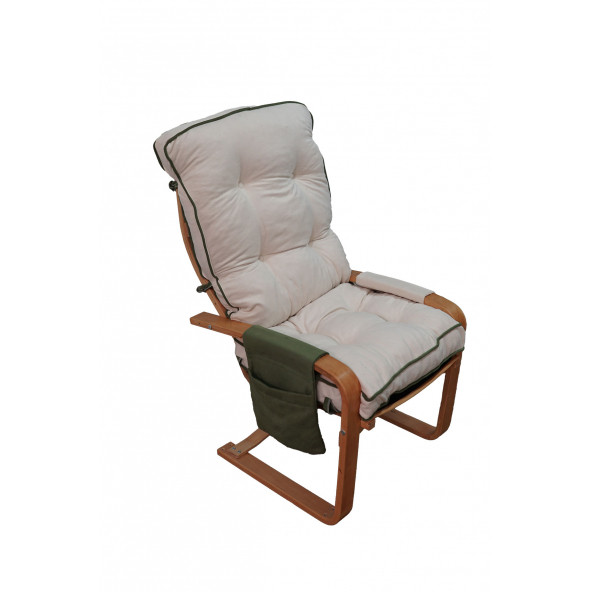 Mobildeco Şehzade Ahşap Cepli Yaylanır Dinlenme Koltuğu Çift Renktir Yeşil/Krem - 2