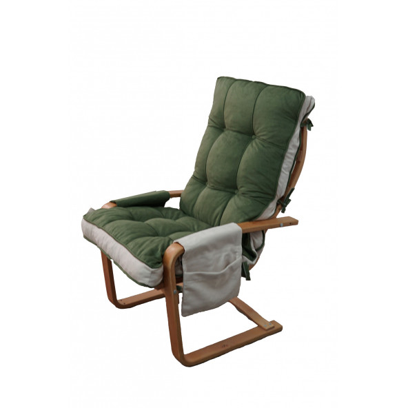 Mobildeco Şehzade Ahşap Cepli Yaylanır Dinlenme Koltuğu Çift Renktir Yeşil/Krem - 3