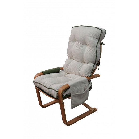 Mobildeco Şehzade Ahşap Cepli Yaylanır Dinlenme Koltuğu Çift Renktir Yeşil/Krem - 4