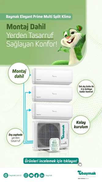 Baymak Elegant Prime Multi Duvar Tipi Split Klima 36 Dış Ünite (1X3 Iç Ünite 12+12+12) - 2