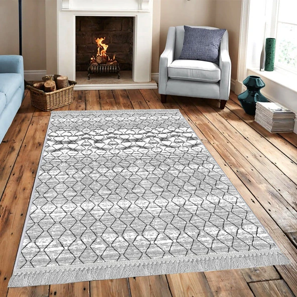 Artızon Halı ART-045 Beyaz Taban Dekoratif Kilim Ince Yıkanabilir Süngerli Dot Taban Salon Halısı