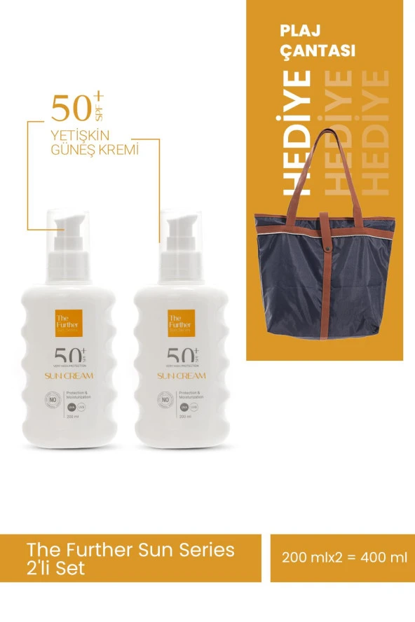 The Further Güneş Koruyucu Losyon Spf 50 Faktör Yetişkin 200 mL x 2 adet + Plaj Çantası Hediye