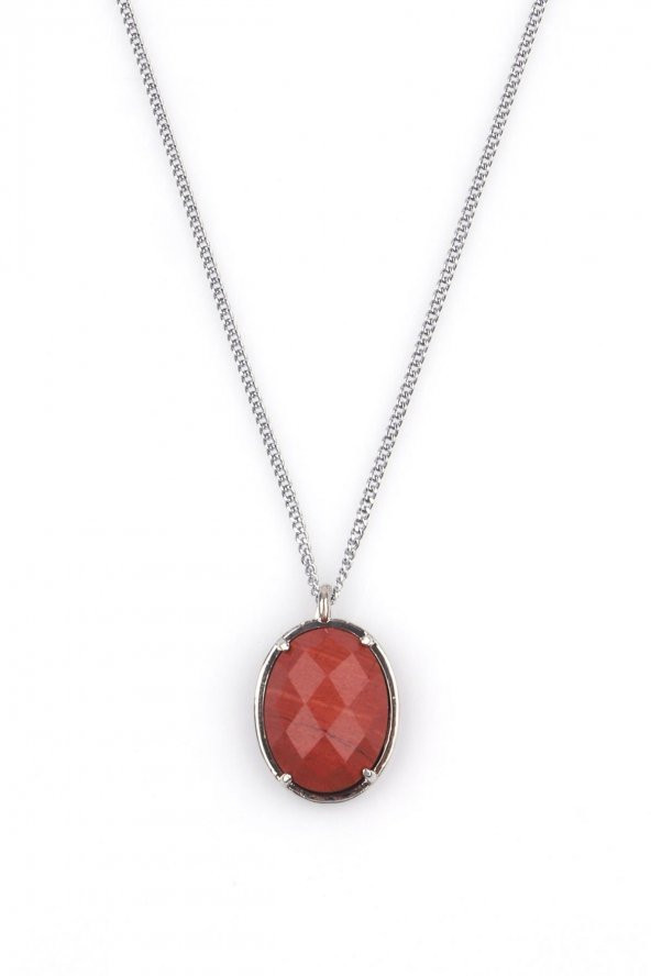 Red Jasper Doğal Taş Gümüş Renkli Kolye