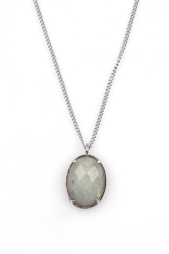 Labradorit Doğal Taş Gümüş Renkli Kolye ürün görseli