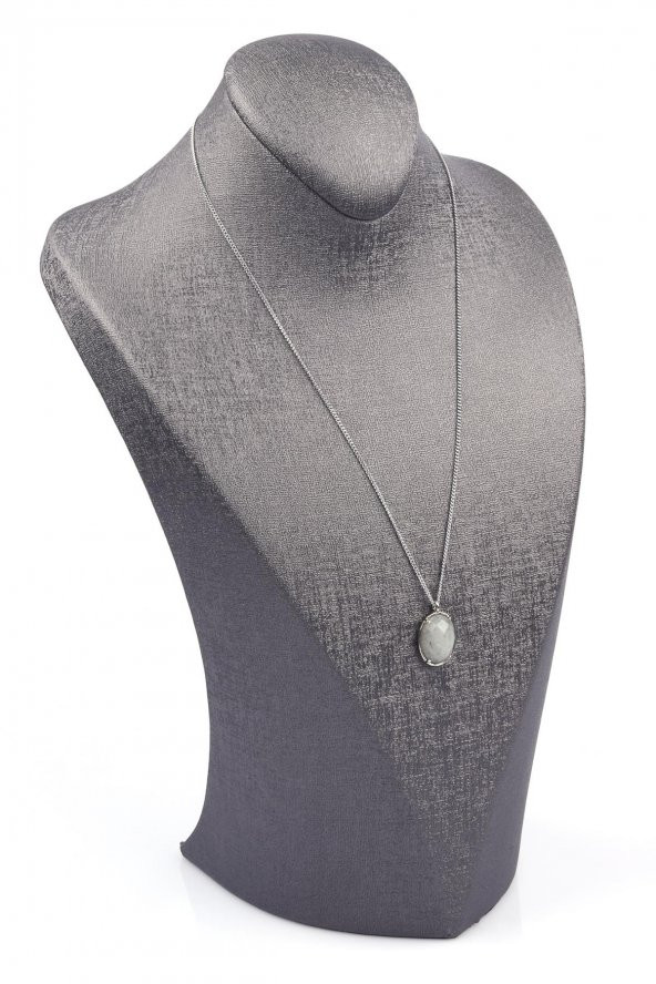 Labradorit Doğal Taş Gümüş Renkli Kolye - Resim 2