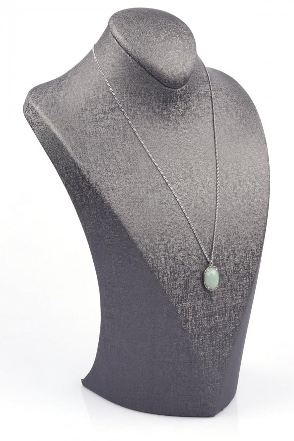 Aventurin Doğal Taş Gümüş Renkli Kolye - Resim 2