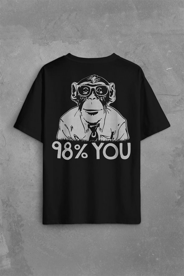 İnsan Evrim Şempanze %98 Chimp Evolution Dna Sırt Ön Baskılı Oversize Tişört Unisex T-Shirt
