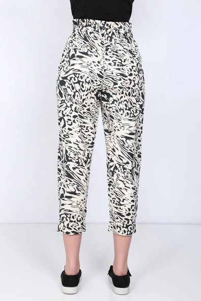 Kadın Desenli Paperbag Duble Paça Pantolon - Resim 4