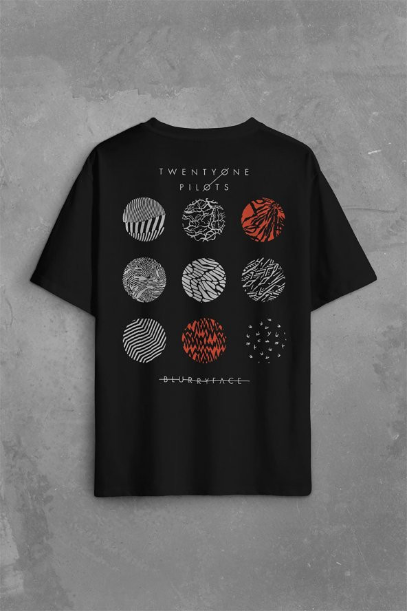 Twenty One Pilots Logo Stressed Sırt Ön Baskılı Oversize Tişört Unisex T-Shirt
