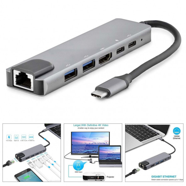 HADRON HDX7791 ÇEVİRİCİ TYPE-C TO 3.0 6 IN 1 USB + HDTV 4K - 2