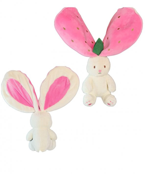Peluş Çilek Tavşan Fermuarlı İster Tavşan İster Çilek Yastık Oyun / Sevgiliye Özel Peluş Tavşan 50cm - 3