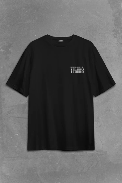 Techno Festival Music House Periyodik Tablo Sırt Ön Baskılı Oversize Tişört Unisex T-Shirt