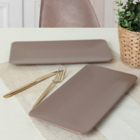 Keramika Mat Açık Taupe Siera Kayık Tabak 33 Cm 2 Adet 958