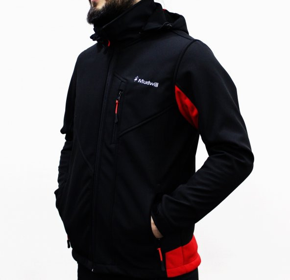 Erkek Kırmızı-Siyah Outdoor Softshell Mont - 1