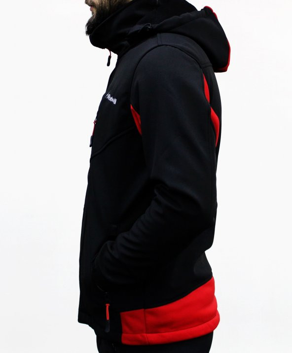 Erkek Kırmızı-Siyah Outdoor Softshell Mont - 3