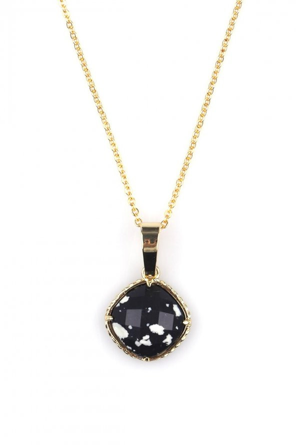 Siyah Jasper Doğal Taş Gold Renkli Kolye ürün görseli