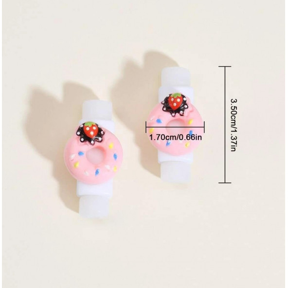 Açık Pembe Çilekli Donut Kablo Koruyucu - 3