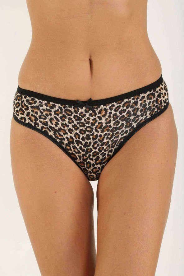 6 Adet Likralı Kadın Slip Külot Leopar Kırmızı Beyaz - 4
