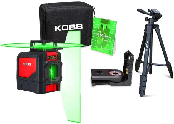 KOBB KBL30GTP 25 Metre Profesyonel Yatay 360° ve Dikey Otomatik Hizalamalı Yeşil Çapraz Çizgi Lazer Distomat + Tripod