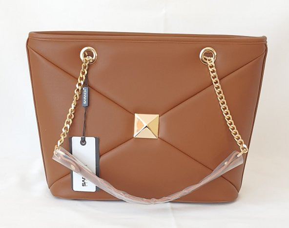 24KCADZ029 Model Sarach Marka Taba Renk Zincir ve Toka Detaylı Kadın Kol Çantası